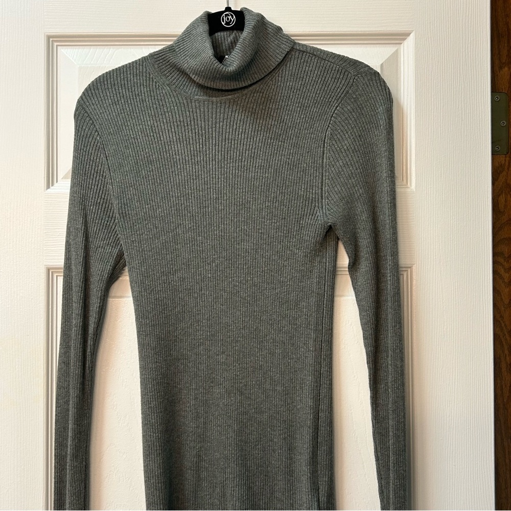 Gray Turtleneck Ribbed Sweater
